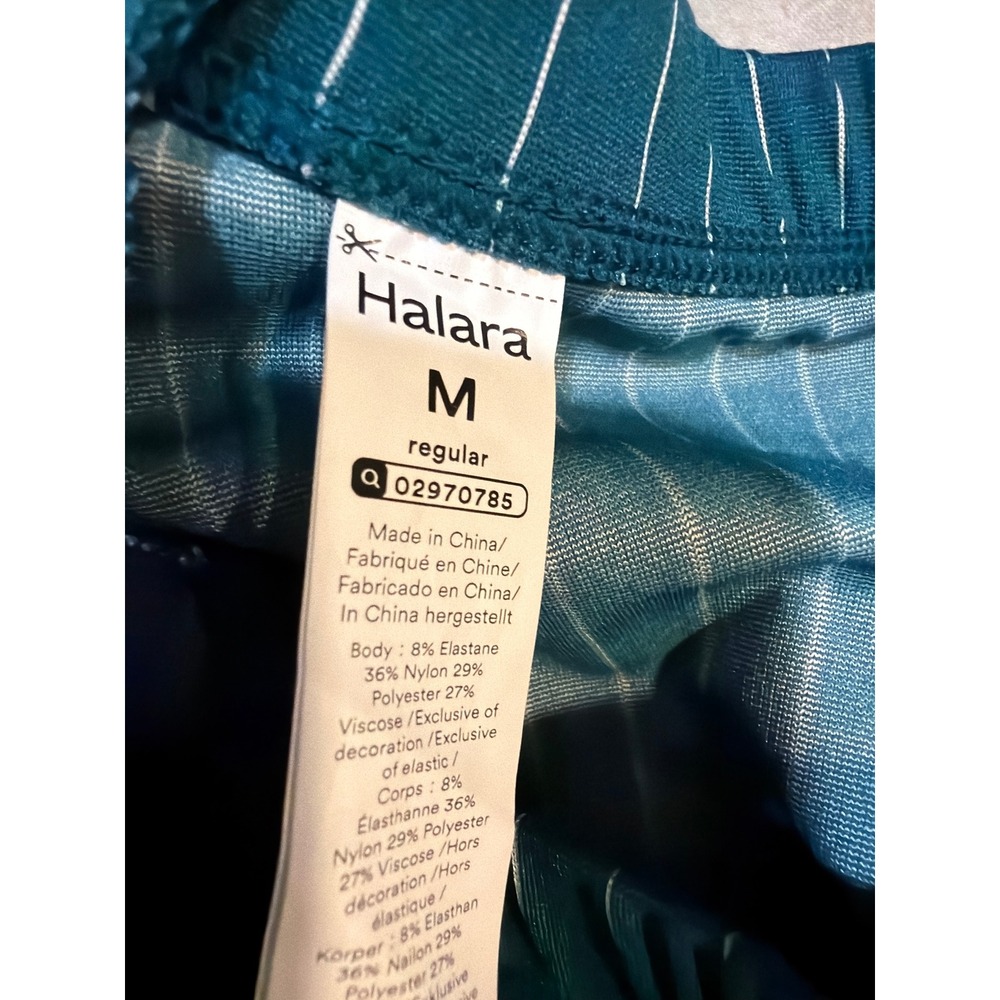Halara Teal Pinstripe Boat Neck Sleeveless Tie Side Wide Leg Work Jumpsuit M - Picture 9 of 12